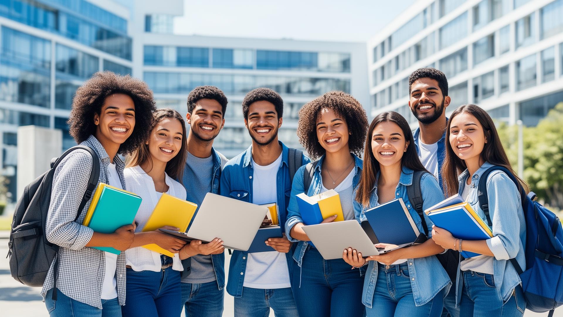 Estudantes Estácio sorrindo no campus